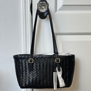 NWT Coach Woven Leather Swing Tote Shoulder Bag, Black
